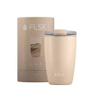 FLSK CUP • Coffee to go-Becher aus Edelstahl – vakuumisoliert • Stilvoll unterwegs genießen mit Deinem CUP Sand. • ohne BPA, rostfrei, dicht – 350 ml