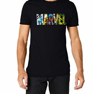 Marvel Herren Comic Strip Logo T-Shirt, schwarz, L