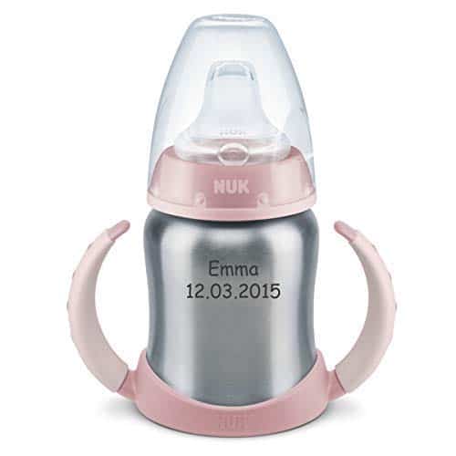 NUK First Choice Trinklernflasche aus Edelstahl mit persönlicher Gravur, Flaschenkörper aus hochwertigem Edelstahl, langlebig und hygienisch, 125 ml, rosa