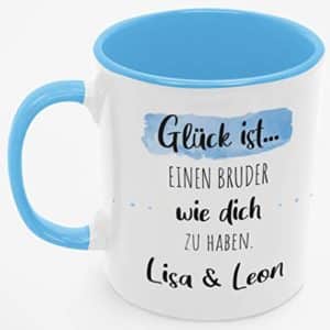 Personalisierte Kaffee-Tasse (Glück ist...) mit eigenen Wunschname. Für den besten Bruder Tasse. Schönes Geschenk oder kleine Aufmerksamkeit (Bester Bruder #2, Blau/Blau)