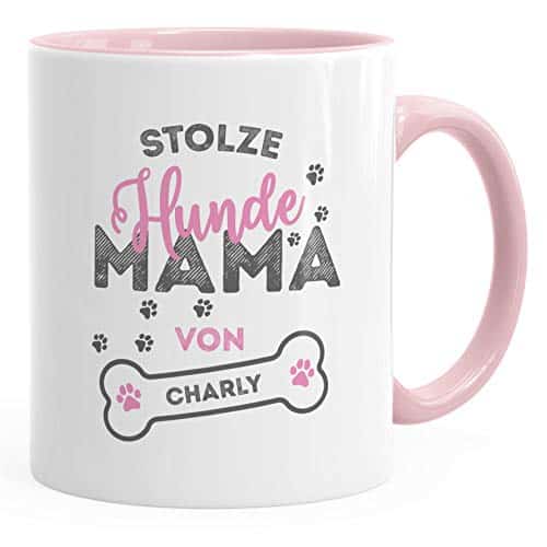 SpecialMe® personalisierte Kaffee-Tasse stolze Hundemama von [Hundename] personalisierte Geschenke Hundebesitzer rosa Keramik-Tasse