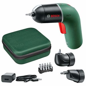 Bosch Akkuschrauber IXO Set (6. Generation, grün, mit IXO-Winkel- und IXO-Exzenteraufsätzen, variable Drehzahlsteuerung, über Mikro-USB-Kabel aufladbar, in Tasche)