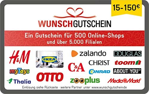 Wunschgutschein für 500 Shops - bei amazon.de - per E-Mail