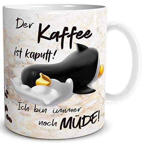 TRIOSK Pinguin Tasse Kaffee Kaputt mit Spruch lustig Coffee Geschenk für Arbeit Büro Frauen Freundin Kollegin Chef Pinguinliebhaber