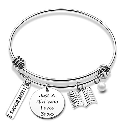 Armband für Buchliebhaber mit Aufschrift "Just A Girl Who Loves Books", Bibliothek, Schmuck, Schriftsteller, Geschenk zum Lesen
