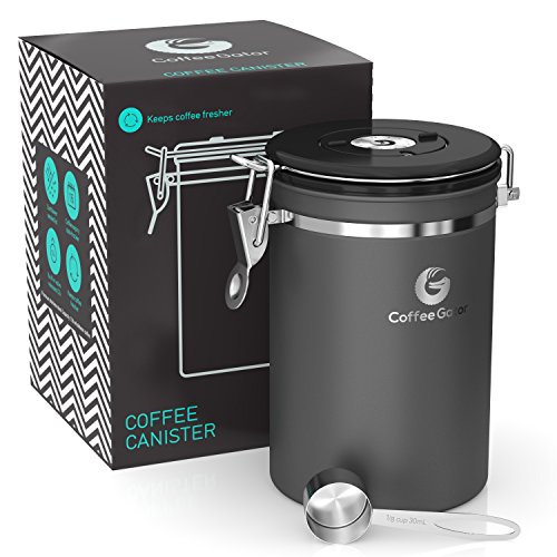 Coffee Gator Kaffeedose Luftdicht (Groß 1,9 L) - Kaffeebohnen Behälter aus Edelstahl mit CO2-Ventil & Datumsanzeige im Deckel - Aromadicht - Mit Messlöffel