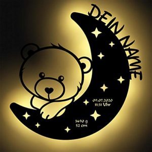 LED Nachtlicht Bär auf Mond mit Name personalisiert