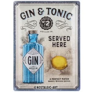 Nostalgic-Art 23273 Retro Blechschild Gin & Tonic Served Here – Geschenk-Idee als Bar-Zubehör, aus Metall, Vintage-Design zur Dekoration, 30 x 40 cm